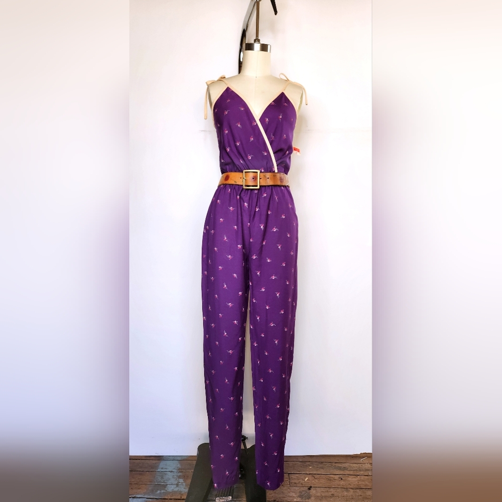 70s Dead Stock Jumpsuit by Peaches my Love Floral Jumpsuit Straight Legs XS S - Picture 2 of 10